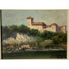 ANTICO QUADRO DIPINTO OLIO TAVOLA L. LUTRING 2002 LAGO MAGGIORE ROCCA ANGERA 