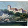 ANTICO QUADRO DIPINTO OLIO TAVOLA L. LUTRING 2002 LAGO MAGGIORE ROCCA ANGERA 