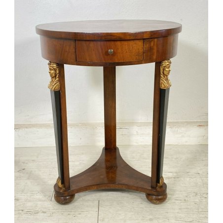 ANTICO TAVOLINO IMPERO LEGNO NOCE FINE 1800 LASTRONATO DECORI ORO TAVOLO EPOCA 