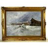 GRANDE QUADRO OLIO C. Gheduzzi PAESAGGIO MONTANO ALPEGGIO BAITE NEVE MACUGNAGA