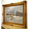 GRANDE QUADRO OLIO C. Gheduzzi PAESAGGIO MONTANO ALPEGGIO BAITE NEVE MACUGNAGA