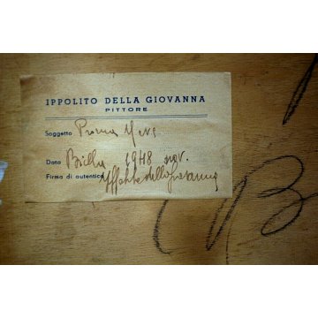 ANTICO QUADRO OLIO Ippolito Della Giovanna Prima Neve PAESAGGIO BOSCO BIELLA '48