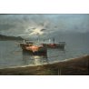 ANTICO GRANDE QUADRO OLIO TELA M. Galanti MARINA ALBA NAPOLI PESCATORI BARCHE 