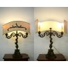 LAMPADA TAVOLO CANDELABRO BRONZO ELETTRIFICATO PARALUME 2 BRACCI 2 LUMI ART DECO
