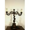 LAMPADA TAVOLO CANDELABRO BRONZO ELETTRIFICATO PARALUME 2 BRACCI 2 LUMI ART DECO
