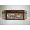 SCATOLA VINTAGE ESAGONALE LEGNO INTARSIATO OSSO MADREPERLA INTERNO FODERATO