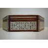 SCATOLA VINTAGE ESAGONALE LEGNO INTARSIATO OSSO MADREPERLA INTERNO FODERATO
