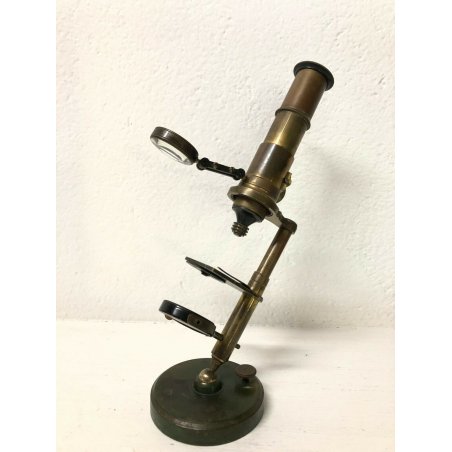ANTICO MICROSCOPIO IN OTTONE PORTATILE FINE 800 LENTI OLD OBBIETTIVO OCULARE