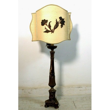 LAMPADA TAVOLO CANDELIERE CANDELABRO LEGNO GESSATO DORATO ZAMPE FERINE PARALUME