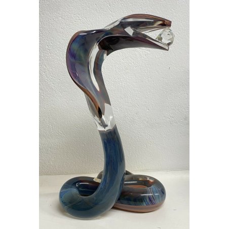 ENORME SCULTURA COBRA DINO ROSIN ANNI 80 VETRO MURANO VINTAGE ART GLASS DIAMANTE