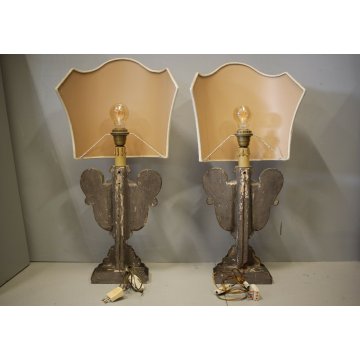 COPPIA PORTAPALME LEGNO INTAGLIATO FOGLIE ACANTO ORO LAMPADA PARALUME '700/'800