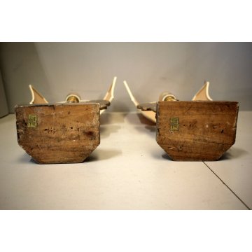 COPPIA PORTAPALME LEGNO INTAGLIATO FOGLIE ACANTO ORO LAMPADA PARALUME '700/'800