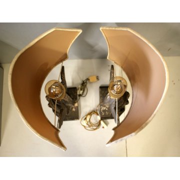 COPPIA PORTAPALME LEGNO INTAGLIATO FOGLIE ACANTO ORO LAMPADA PARALUME '700/'800