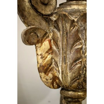 COPPIA PORTAPALME LEGNO INTAGLIATO FOGLIE ACANTO ORO LAMPADA PARALUME '700/'800