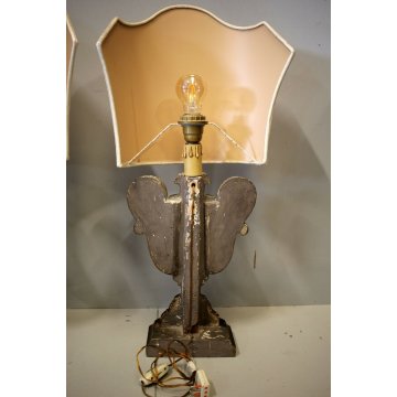 COPPIA PORTAPALME LEGNO INTAGLIATO FOGLIE ACANTO ORO LAMPADA PARALUME '700/'800