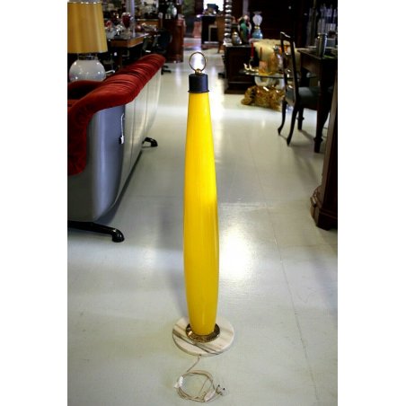 LAMPADA VETRO SOFFIATO MURANO GIALLO DESIGN ATTR. Vistosi OTTONE MARMO ANNI '50
