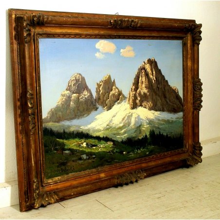 GRANDE QUADRO DIPINTO OLIO G. Servoli PAESAGGIO MONTANO DOLOMITI Drei Zinnen 