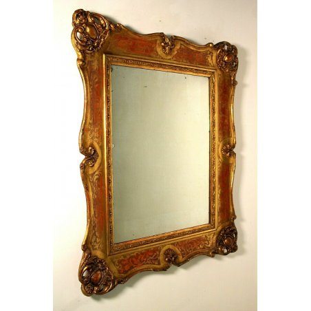 ANTICA SPECCHIERA SPECCHIO PARETE CORNICE LEGNO FOGLIA ORO EPOCA '800