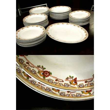 SERVIZIO PIATTI VINTAGE 51pz 9pers CERAMICA BIANCA SCI Laveno 900 DECORO FIORI