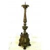 ANTICO CANDELIERE LEGNO LAMINA RAME  BRONZO MADONNA PUTTI ZAMPE FERINE ALTARE 
