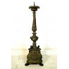 ANTICO CANDELIERE LEGNO LAMINA RAME  BRONZO MADONNA PUTTI ZAMPE FERINE ALTARE 