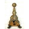 ANTICO CANDELIERE LEGNO LAMINA RAME  BRONZO MADONNA PUTTI ZAMPE FERINE ALTARE 