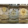 ANTICO CANDELIERE LEGNO LAMINA RAME  BRONZO MADONNA PUTTI ZAMPE FERINE ALTARE 