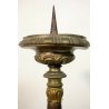 ANTICO CANDELIERE LEGNO LAMINA RAME  BRONZO MADONNA PUTTI ZAMPE FERINE ALTARE 
