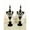 COPPIA ANTICO CANDELABRO CANDELIERE 4 BRACCI 5 CANDELE BRONZO MARMO NERO '800.