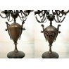 COPPIA ANTICO CANDELABRO CANDELIERE 4 BRACCI 5 CANDELE BRONZO MARMO NERO '800.