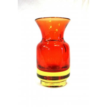 VASO VETRO MURANO GLASS SOMMERSO ROSSO ARANCIO GIALLO SFUMATO 60/70 Flavio Poli 