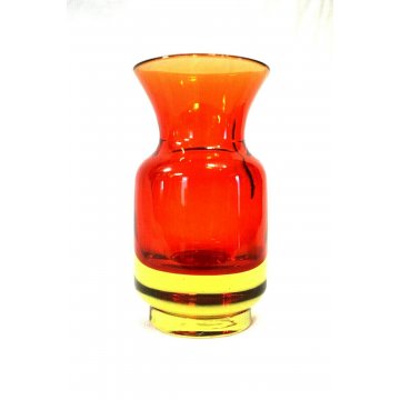 VASO VETRO MURANO GLASS SOMMERSO ROSSO ARANCIO GIALLO SFUMATO 60/70 Flavio Poli 