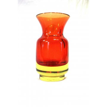 VASO VETRO MURANO GLASS SOMMERSO ROSSO ARANCIO GIALLO SFUMATO 60/70 Flavio Poli 