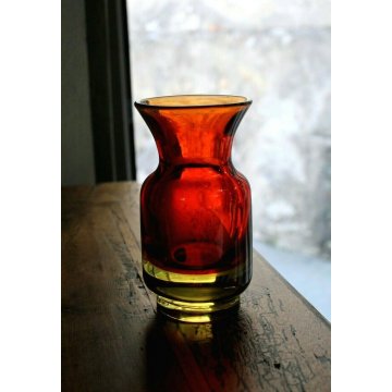 VASO VETRO MURANO GLASS SOMMERSO ROSSO ARANCIO GIALLO SFUMATO 60/70 Flavio Poli 