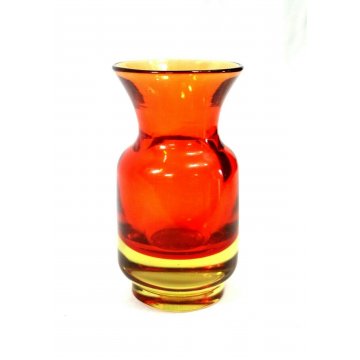 VASO VETRO MURANO GLASS SOMMERSO ROSSO ARANCIO GIALLO SFUMATO 60/70 Flavio Poli 