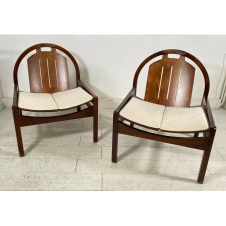 COPPIA POLTRONA BAUMANN DESIGN VINTAGE LEGNO STOFFA ANNI 70 MADE IN FRANCIA 