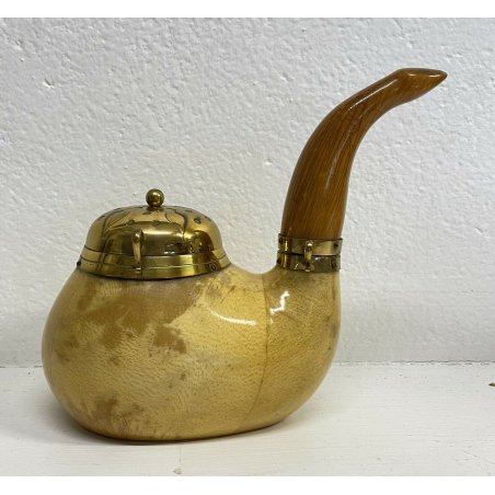 ANTICA PIPA PORTA TABACCO ALDO TURA MACABO VINTAGE LEGNO PELLE OTTONE ANNI 40 