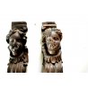 ANTICO FREGIO LESENA a CARIATIDE LEGNO NOCE DECORO SCOLPITO PUTTI FOGLIE '800 