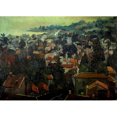 QUADRO DIPINTO OLIO TELA Carlo Monti ARONA PAESAGGIO VEDUTA Lago Maggiore ROCCA