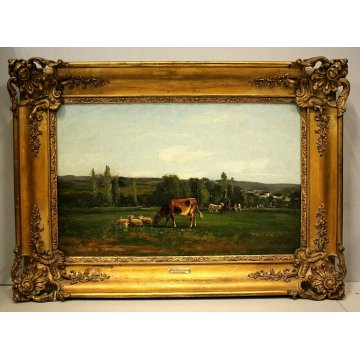 QUADRO DIPINTO OLIO Andrés Cortes y Aguilar PAESAGGIO ROMANTICO PASCOLO '800