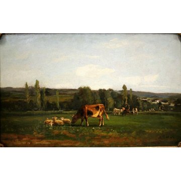 QUADRO DIPINTO OLIO Andrés Cortes y Aguilar PAESAGGIO ROMANTICO PASCOLO '800