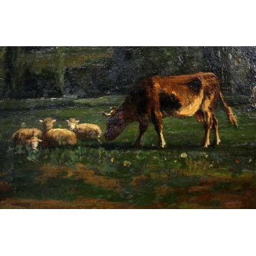 QUADRO DIPINTO OLIO Andrés Cortes y Aguilar PAESAGGIO ROMANTICO PASCOLO '800