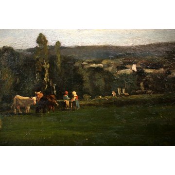QUADRO DIPINTO OLIO Andrés Cortes y Aguilar PAESAGGIO ROMANTICO PASCOLO '800