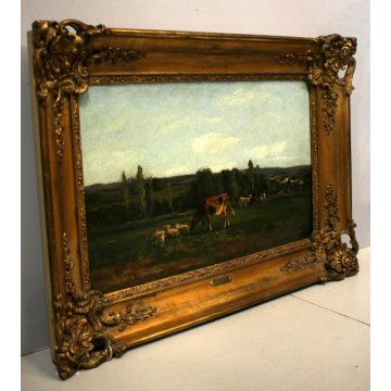 QUADRO DIPINTO OLIO Andrés Cortes y Aguilar PAESAGGIO ROMANTICO PASCOLO '800