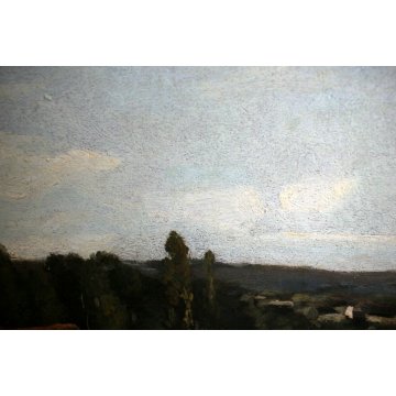 QUADRO DIPINTO OLIO Andrés Cortes y Aguilar PAESAGGIO ROMANTICO PASCOLO '800