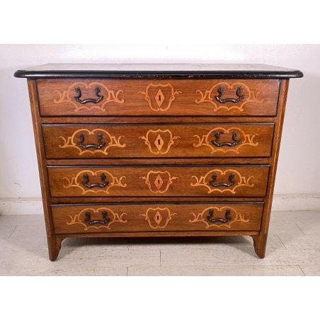 ANTICO COMO CASSETTONE PIEMONTESE CASSETTI INTARSIATO IN NOCE EPOCA FINE 1700 