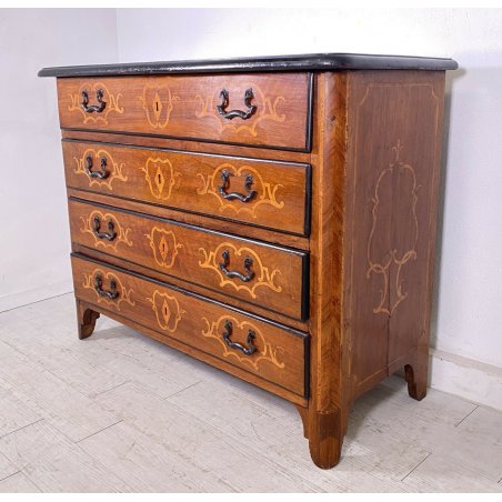 ANTICO COMO CASSETTONE PIEMONTESE CASSETTI INTARSIATO IN NOCE EPOCA FINE 1700