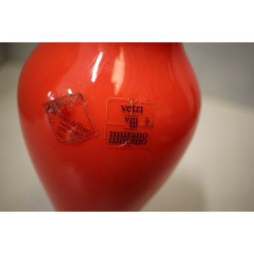 VASO VINTAGE VETRO SOFFIATO Barovier&Toso INCAMICIATO ROSSO CORALLO Murano glass