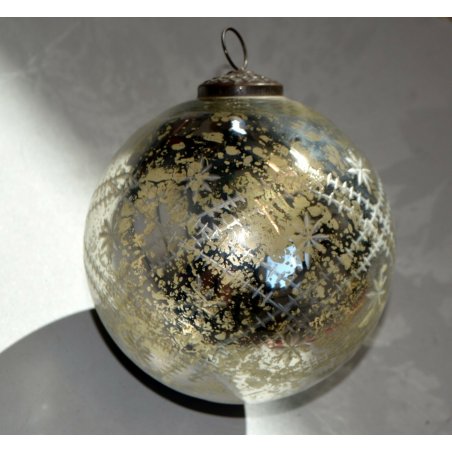GRANDE ANTICA SFERA PALLA VETRO NATALE Decorativa CRISTALLO SPECCHIO ARGENTO 900