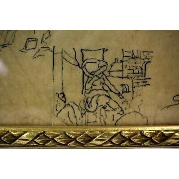 ANTICO QUADRO  Steffenini Ottavio BOZZETTI PREPARATORI CHINA CARTA '800 ARTE OLD
